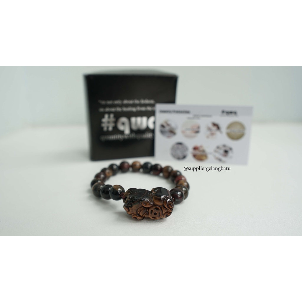 Gelang Batu Pixiu mix 10mm RED &amp; BROWN TIGER EYE biduri sepah natural