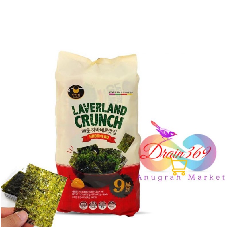 

LAVERLAND CRUNCH HABANERO 4.5 GR ISI 9 PACK - SNACK NORI SEAWEED KOREA