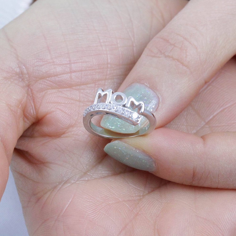 Hu Hu Hu Hu Hu Alat Bantu Pasang Kacamata♡ Cincin Desain Tulisan Mom Aksen Zirkon Untuk Hadiah Hari Ibu