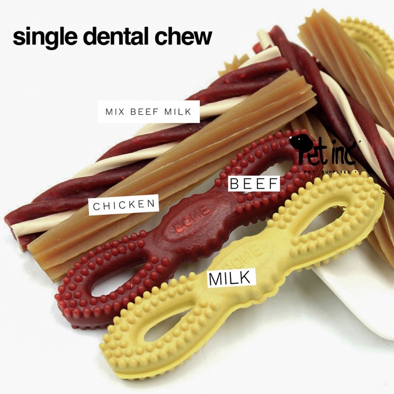 Dog single dental chew bone (milk, beef, mix)