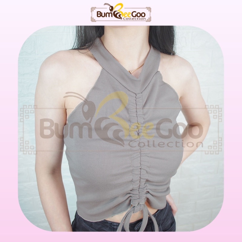 BumBeeGoo - Marini Top | TankTop Serut Halter Vneck | Atasan Rib Tali Serut | RealPict