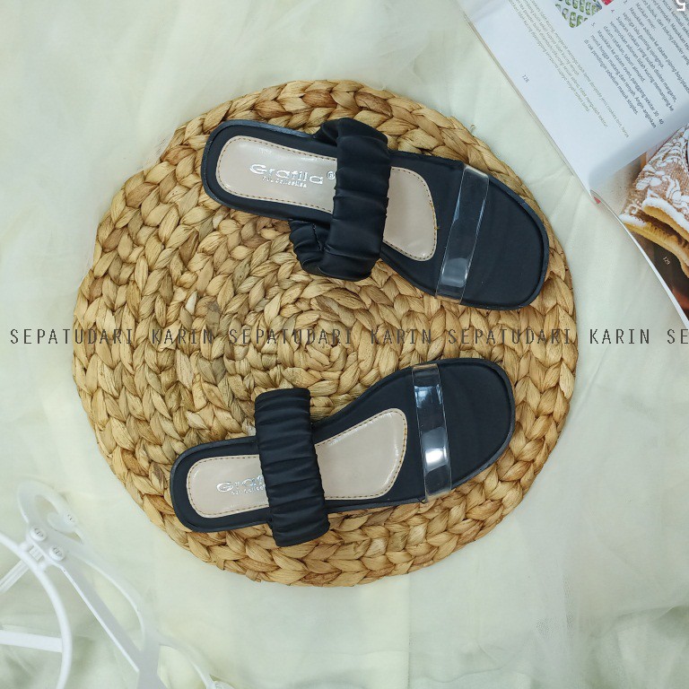 Sepatudari Karin Real Pic Sandal flat wanita Sandal Slop KR-SDF0045