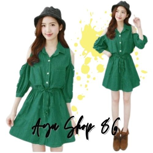 Baju Dress Lengan Balon Wanita Remaja Modern Trend Kekinian Terbaru 2021 Bahan moscrepe LD 110 Fit L