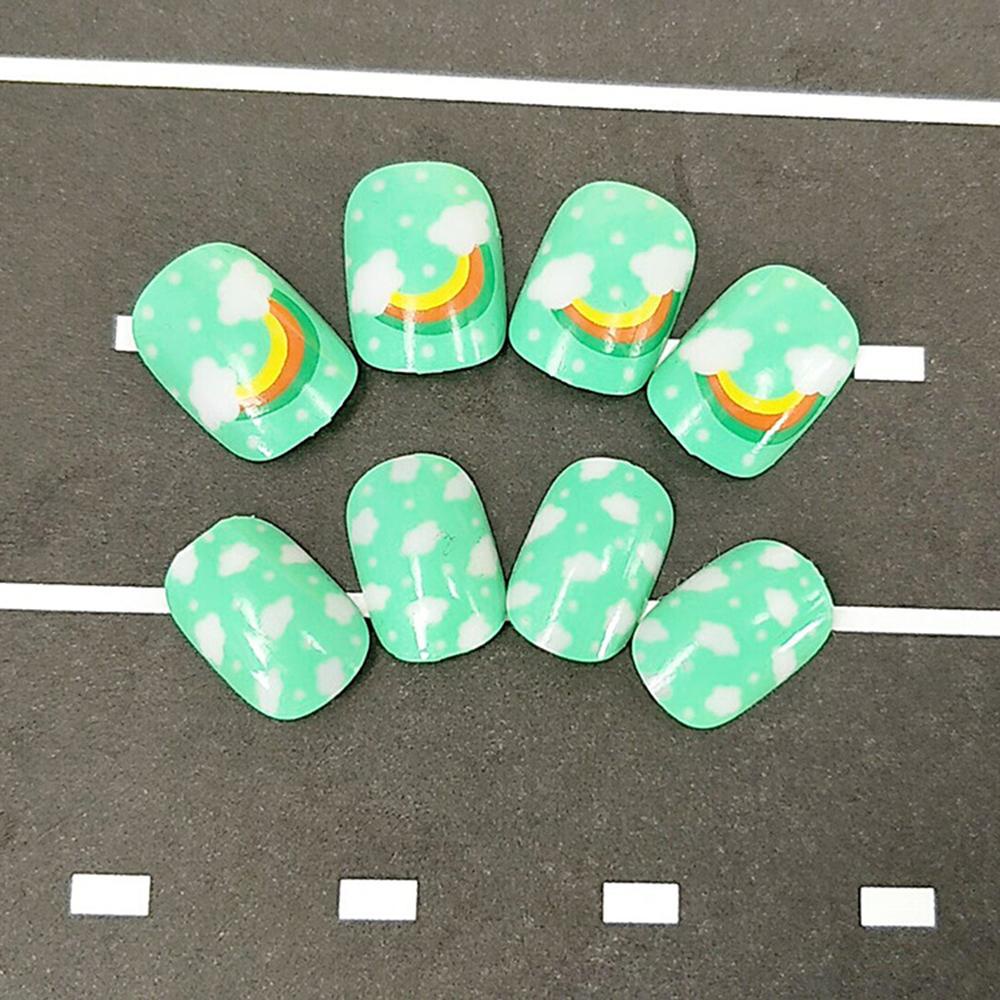 Agustina Anak Tips Kuku Palsu 24Pcs/box Lucu Tekan on Kuku Kartun Pendek DIY Nail Art