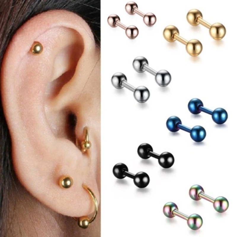 Anting Tusuk Bahan Stainless Steel Warna Hitam Gaya Korea Untuk Pria Dan Wanita