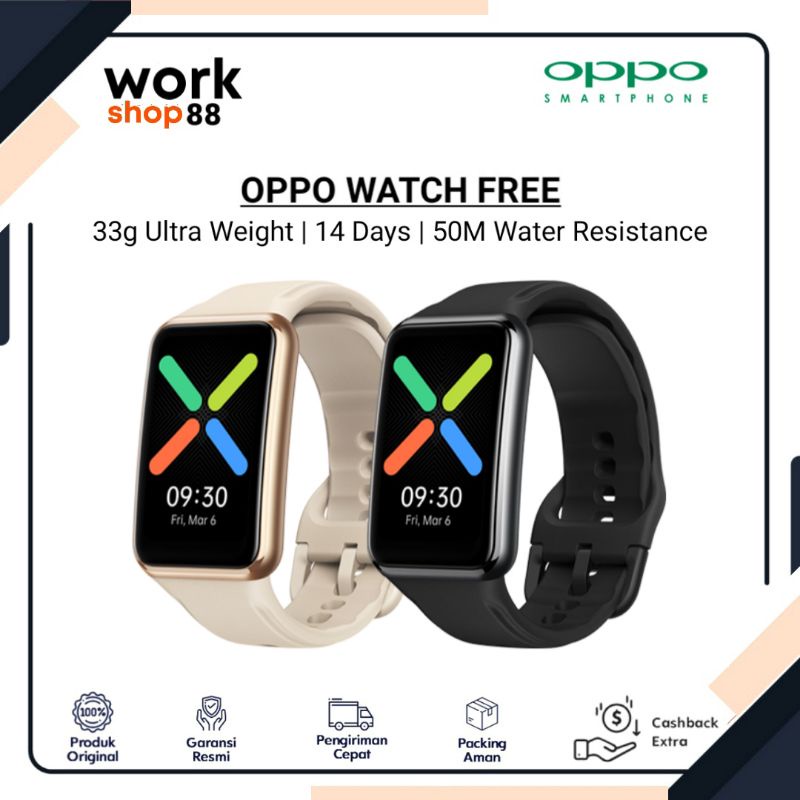Terbaru OPPO Watch Free - New Original Garansi Resmi - Layar Super AMOLED Model Gelang Petak Sp02 GP