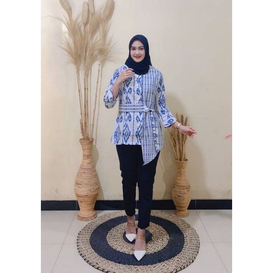 tey-17 Batik wanita ASJ SA HRB026 Kenongo Kemeja Tosca Pendek-Gambar 6