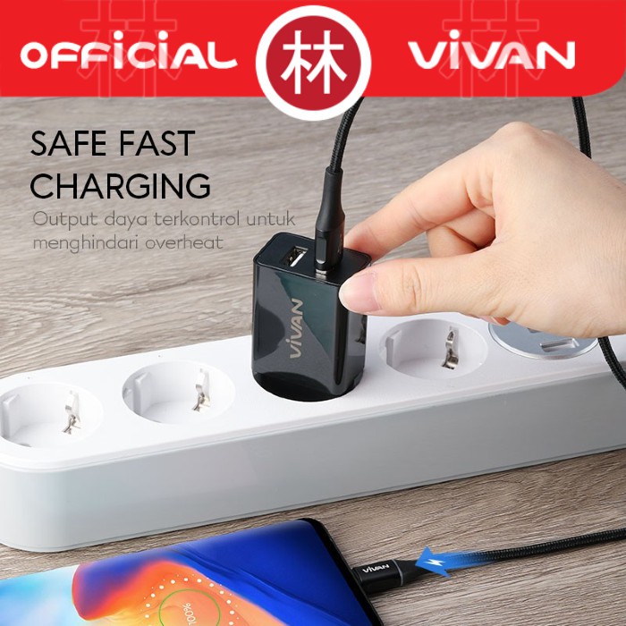 Vivan DD02 12W Dual Port USB Charger 2.4A With Data Cable Micro USB