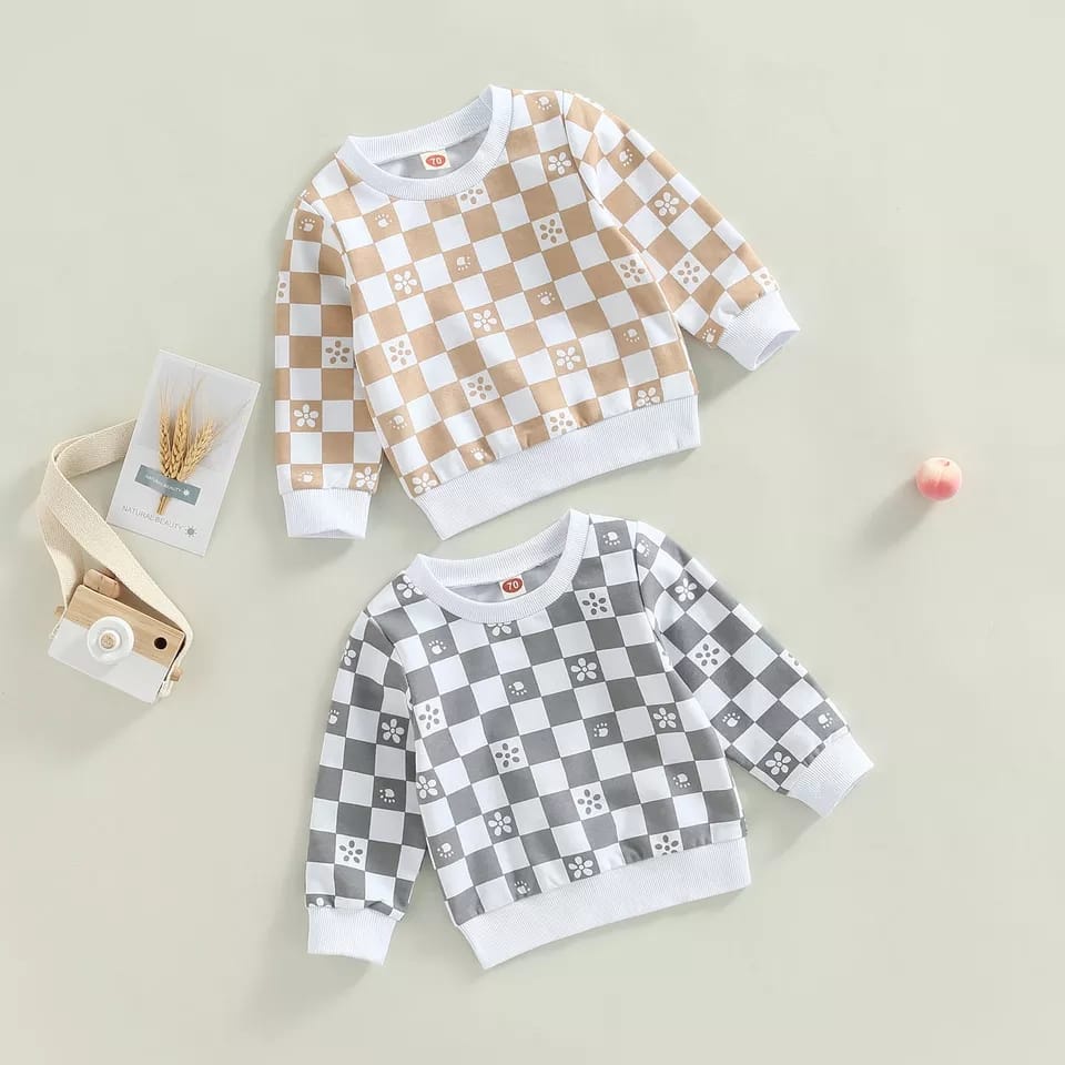 BEFAST - ZTL OOTD Sweater Anak MIKURO / SWEATER ANAK ARROY UNISEX / Pakaian Anak Anak Perempuan dan Laki-Laki / Sweater Casual Anak / Fashion Anak Jalan-Jalan / Sweater Motif Catur / Keluaran Terbaru