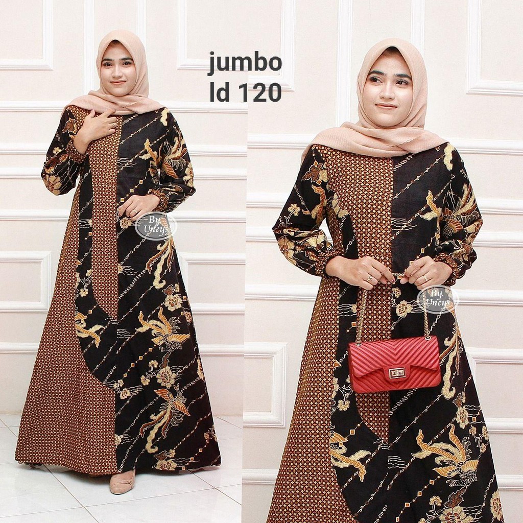 Gamis Batik Jumbo LD 110 Dan LD 120 Bahan Katun Motiv Terbaru Bisa Cod