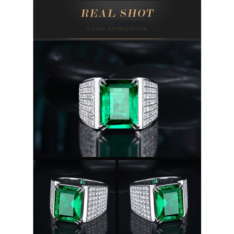 Cincin Batu Permata Zamrud Sintetis 8 Karat 18k Bahan Stainless Untuk Pria