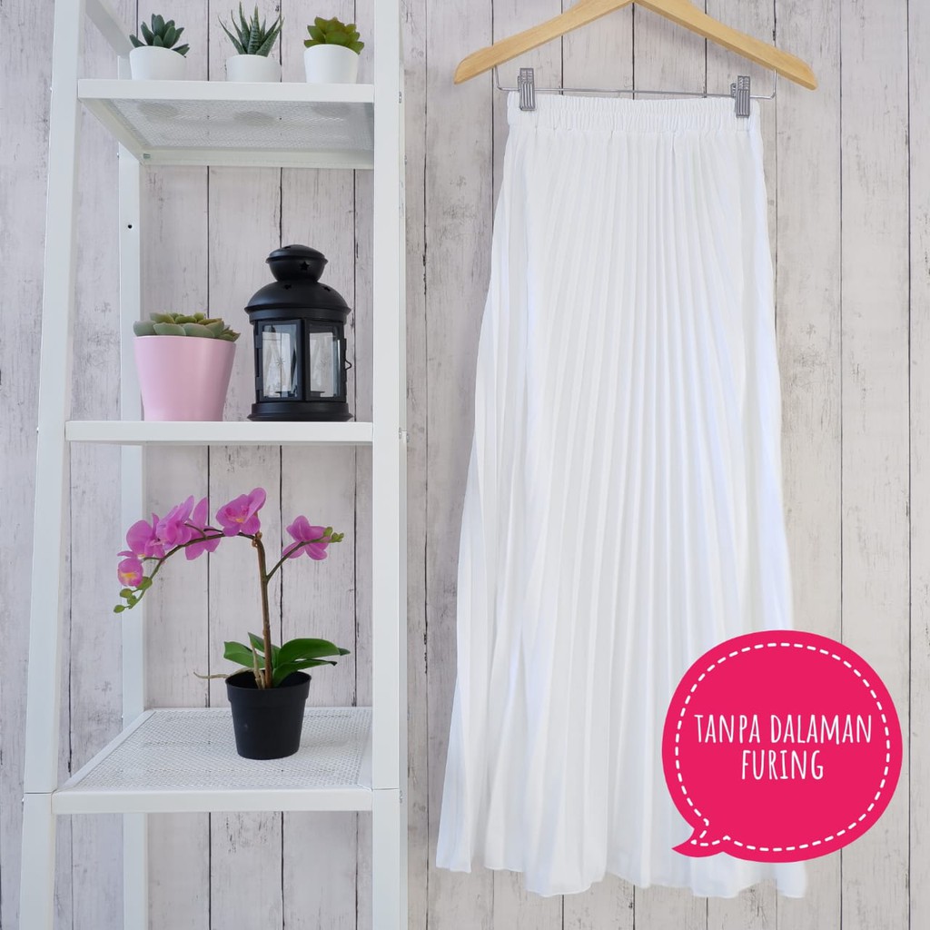 ROK PLISKET MURAH (256 WHT) LUVALINE PRISKET PUTIH TANPA FURING PLEATED SKIRT FLARE SKIRT MAYUNG