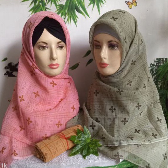 Hijab segi empat motif bunga kecil/katun paris