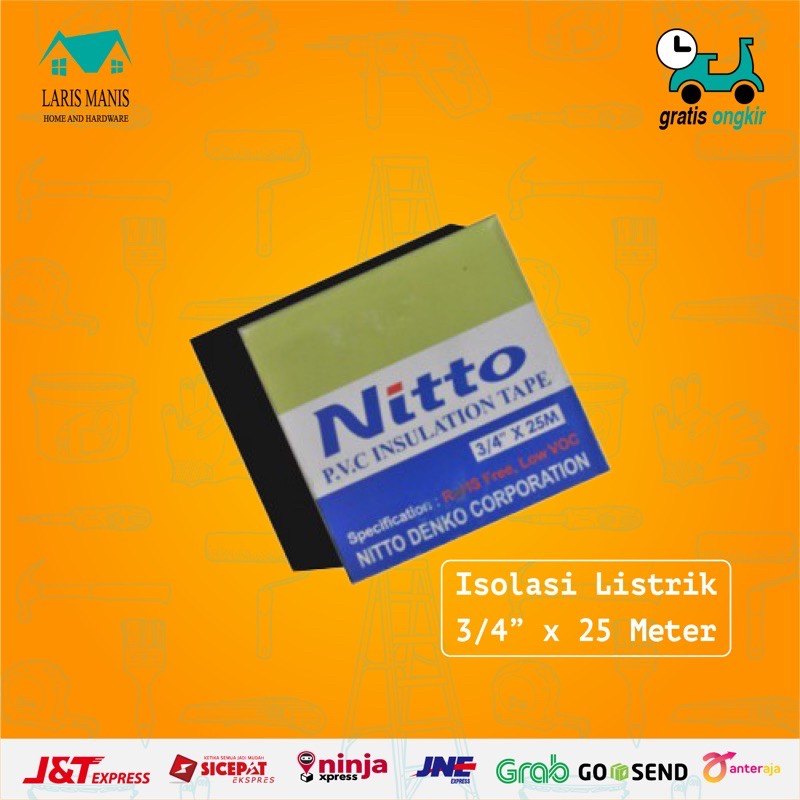 

Solasi lakban listrik hitam Nitto 3/4 x 25m Insulation Tape Selotip untuk isolasi Kabel hitam Nitto