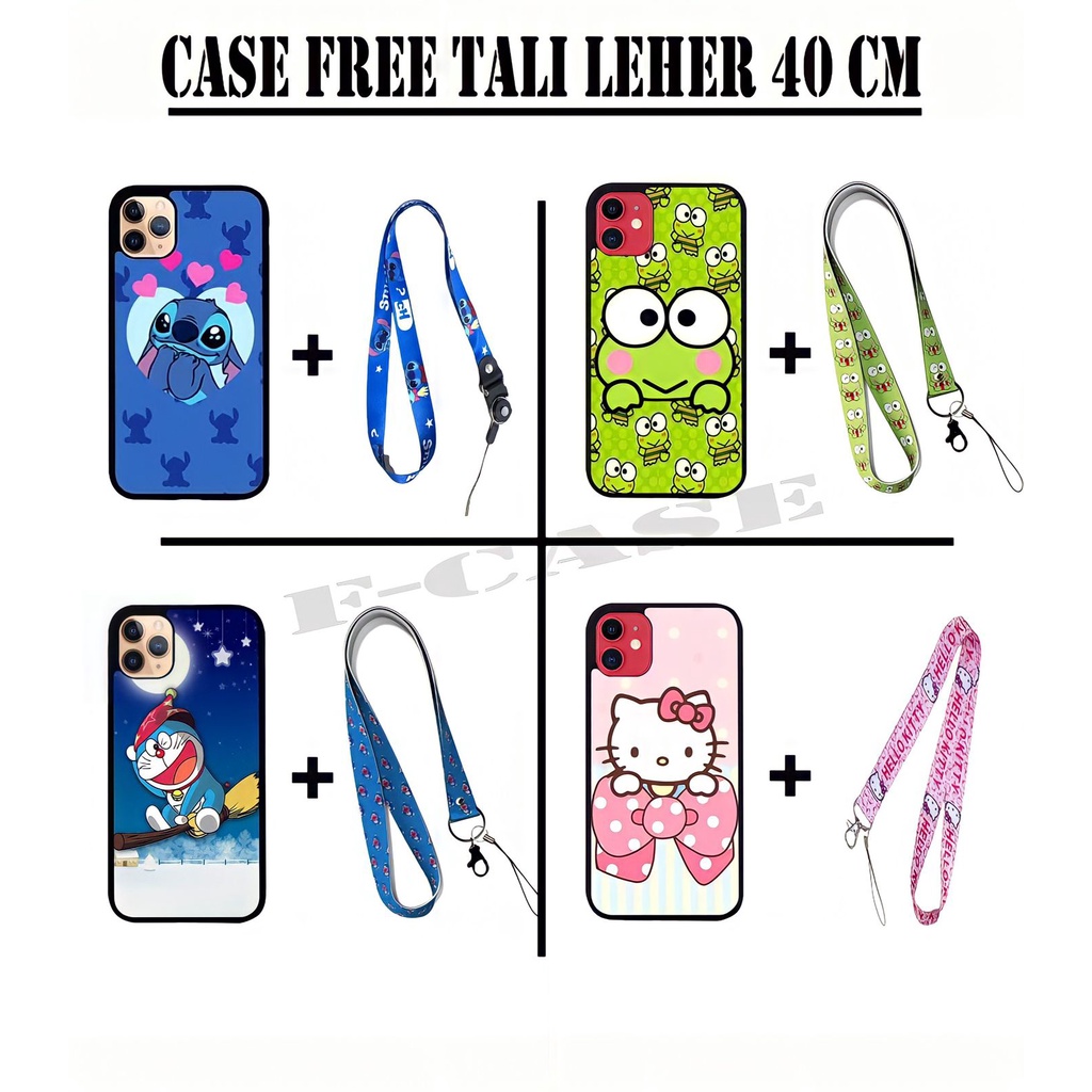 Case OPPO A3S/ A1K/ A15/ A15s/ A31 3D Free Tali Lanyard 40cm - Softcase Karakter Free Tali Gantungan