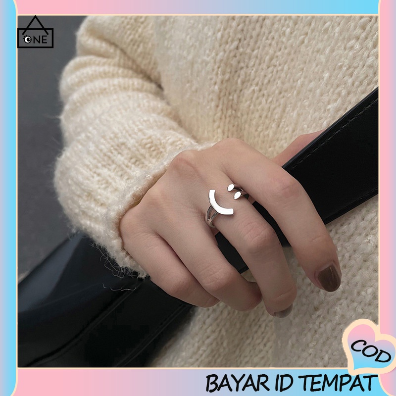 COD❤️Cincin Pembuka Wajah Tersenyum Perak Wanita Desain Unik Fashionable Personalized Adjustable Ring