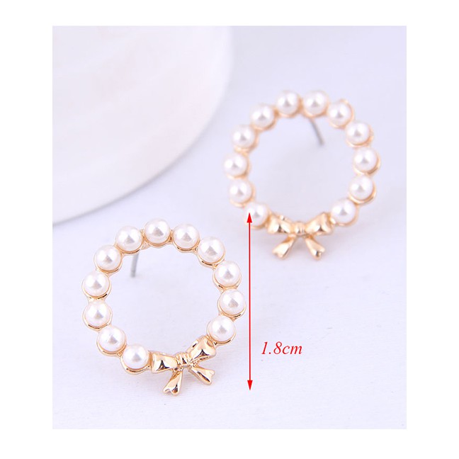 LRC Anting Tusuk Fashion Gold Bow Pearl Stud Earrings A58417