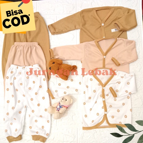 6 pcs Baju Lengan Panjang dan Celana Panjang, Setelan Baju Bayi Baru Lahir Seri Coklat - Juragan Lebak