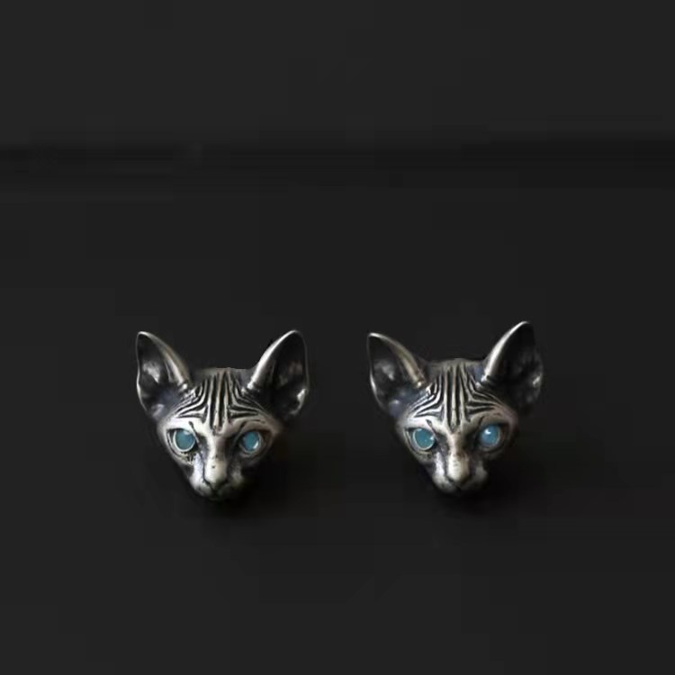 Anting Bentuk Kucing Bahan Stainless Gaya Retro Untuk Pria Dan Wanita