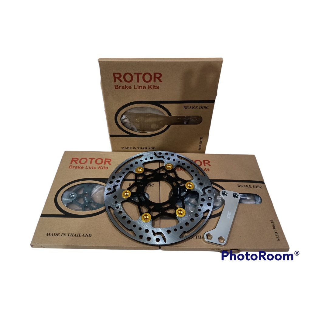 disc disk piringan rotor black-gold 220 garis rotor plus breket 220 bisa buat motor  xeon nouvo mio beat vario scoopy