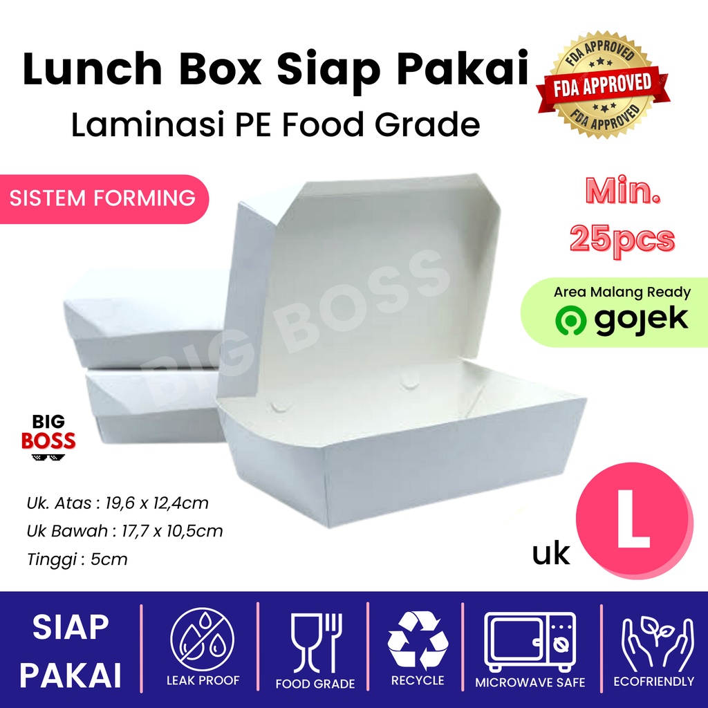 Paper Lunch Box Laminasi Size M L Siap Pakai Ivory Food Grade / Rice Box Takeaway / Kotak Makan Kertas