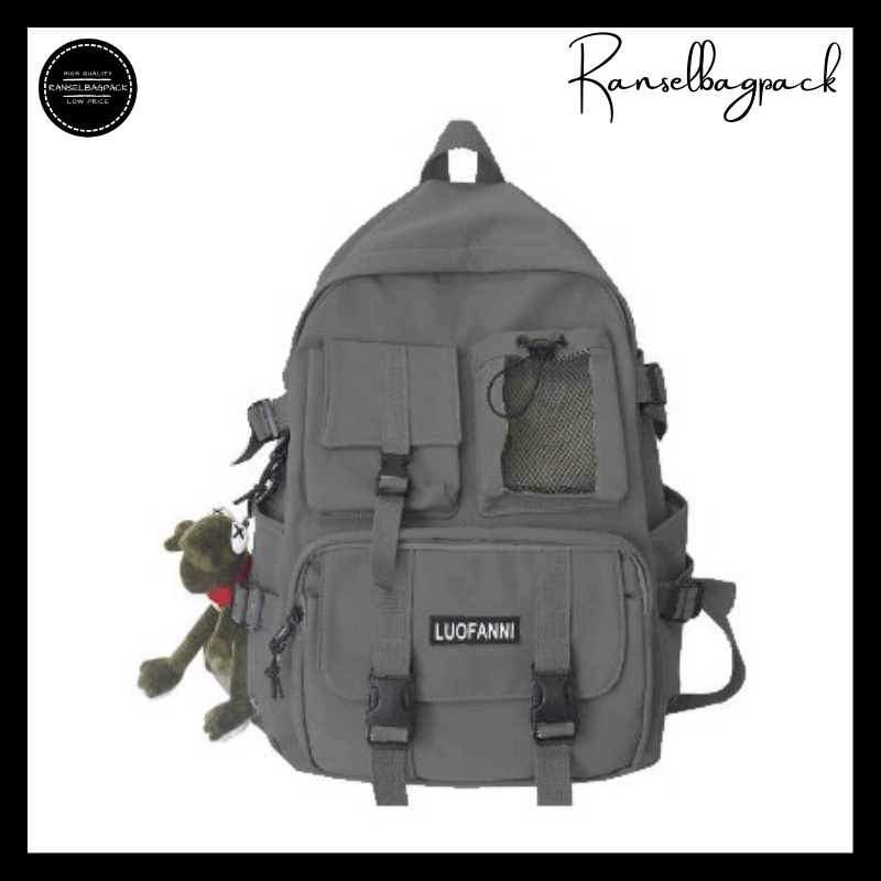 Tas Ransel - Backpack Punggung Bahu Sekolah Kekinian Terbaru Murah Casual Simpel Elegan Multifungsi Stylish Pria Wanita Cewek Cowok-Abu
