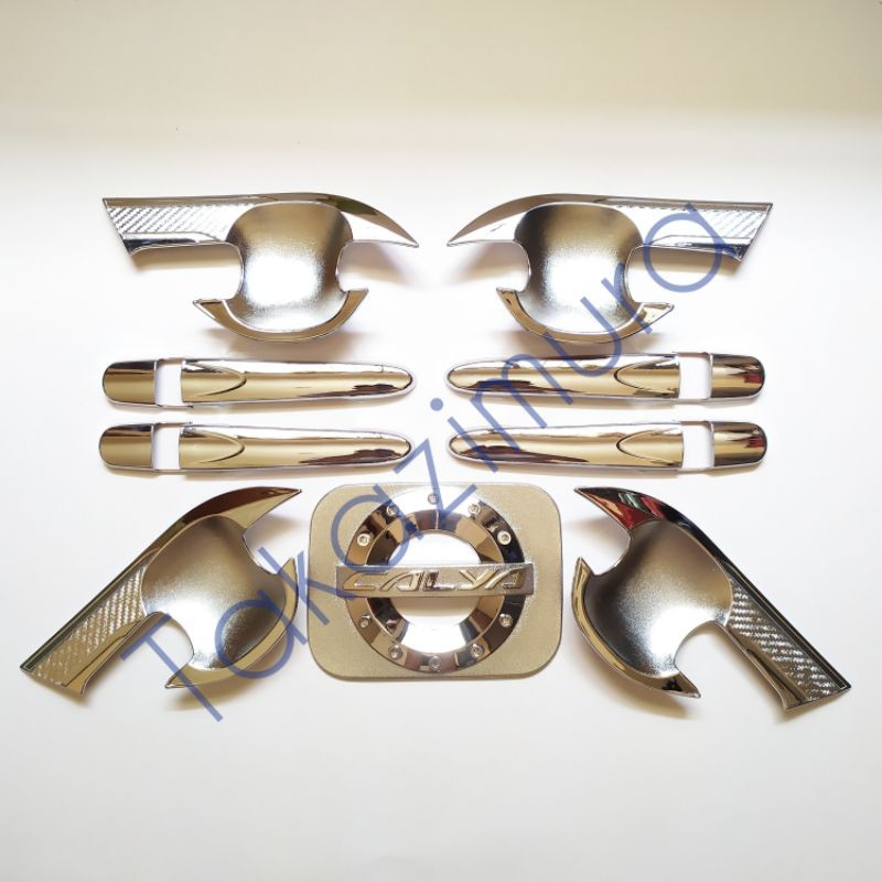 Cover Handle Tangki Tutup Bensin & Outer Mangkok Pintu CHROME - PAKET Mobil Toyota Calya 2016-2021