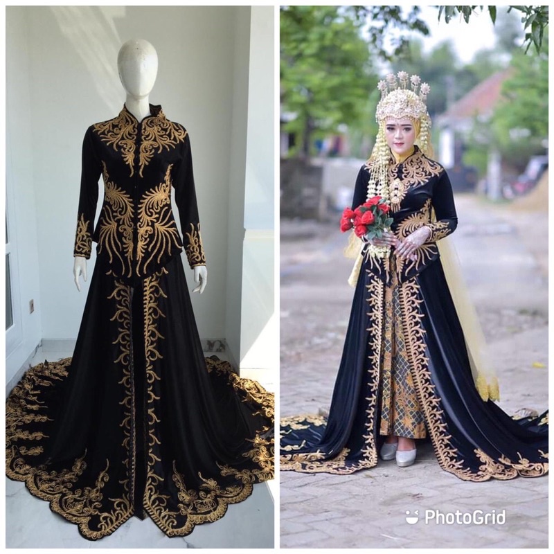 Kebaya pengantin bludru sanghai ekor