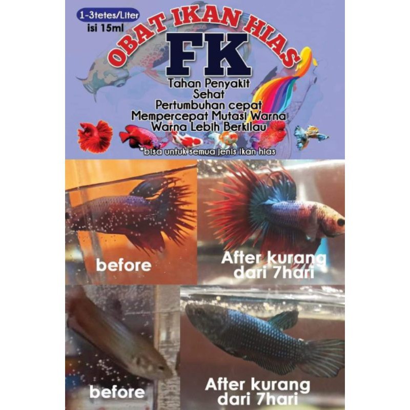 Obat Ikan Cupang Warna, Obat Ikan Cupang Cepet Mutasi, Obat Ikan Mabok, Obat Ikan anti Jamur FK