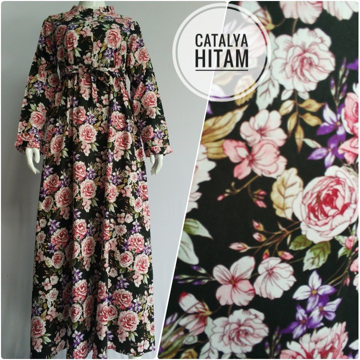 Gamis Katun Jepang Original Terbaru Cantik Kekinian Baju Muslim Wanita Dewasa Motif Bunga Catalya