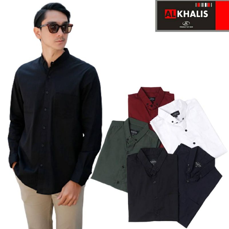 Kemeja Polos Pria Premium Slimfit Panjang Maroon Putih Hitam Navy Abu muda abu Tua putih