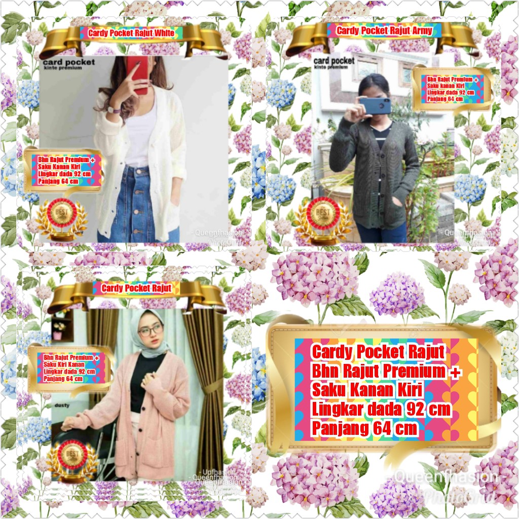 TERMURAH CARDY POCKET RAJUT WHITE / ARMY / DUSTY PINK/TERBARU/TERPOPULER/TERLARIS/TERMURAH