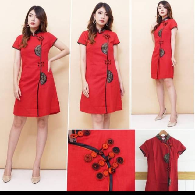 Cheongsam midi katun dress import