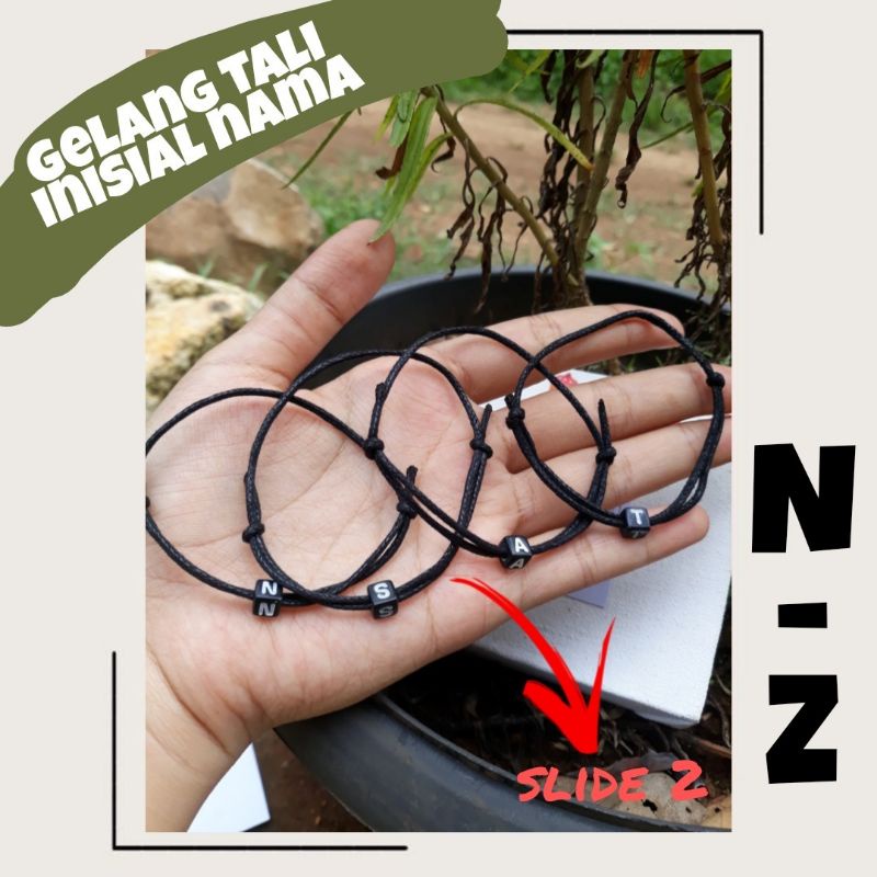 [N-Z]GELANG INISIAL KOTAK HURUF PUTIH COUPLE INISIAL GELANG TALI PRUSIK GELANG CUSTOM NAMA
