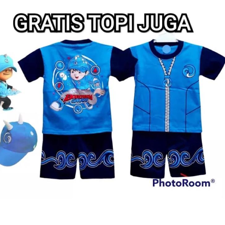 FREE TOPI / BAJU ANAK BOBOIBOY SETELAN ANAK BOBOIBOY AIR API HALILINTAR DAUN GEMPA