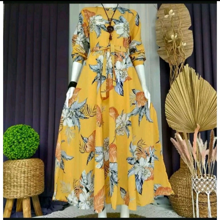 [COD]Gamis khairina motif bunga sakura terbaru 2022 bahan katun/Gamis jumbo yang paling banyak dicar