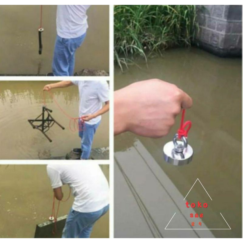 magnet fishing penarik benda + tali nilon 10meter / magnet neodynium 48mm + tali
