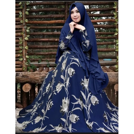 gamis syarii angii monalisa pemium set khimar seruty bebydoll 2 layer/ gamis ceruty motif terbaru/ gamis monalisa premum