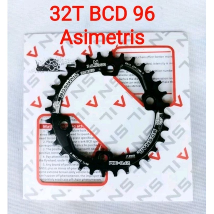 Snail Chainring 32T BCD 96 Asimetris Narrow wide Chain ring Arm crank Sepeda Hitam