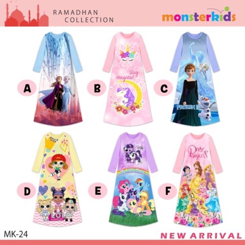 daster anak panjang. cewek frozen elsa anna unicorn lol pony princess long baju tidur