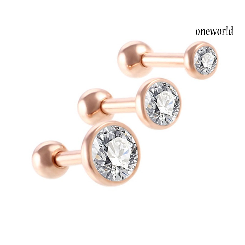 OW@ 3 Pcs Shiny Rhinestone Stud Earrings Women Charm Jewelry Gift Fashion Luxury