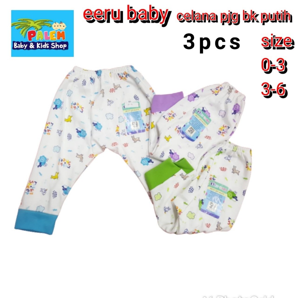 Eeru Baby Celana Panjang  buka kaki ISI 3PCS Untuk Usia 0-3 Bulan dan 3-6 Bulan