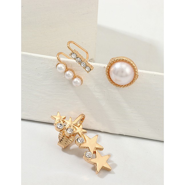 LRC Anting Tusuk Fashion Golden Pentagram Diamond-shaped Pearl Earrings D73395