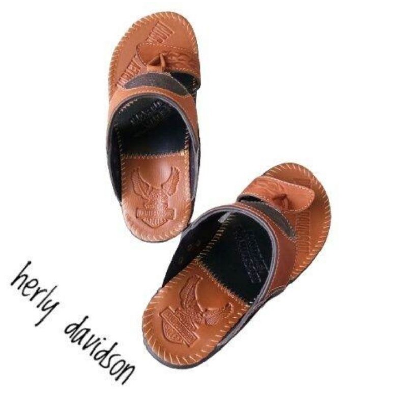 sandal kulit pria/ sandal jepit kulit/ sandal kulit Harley Davidson/ sandal kulit jepit jempol