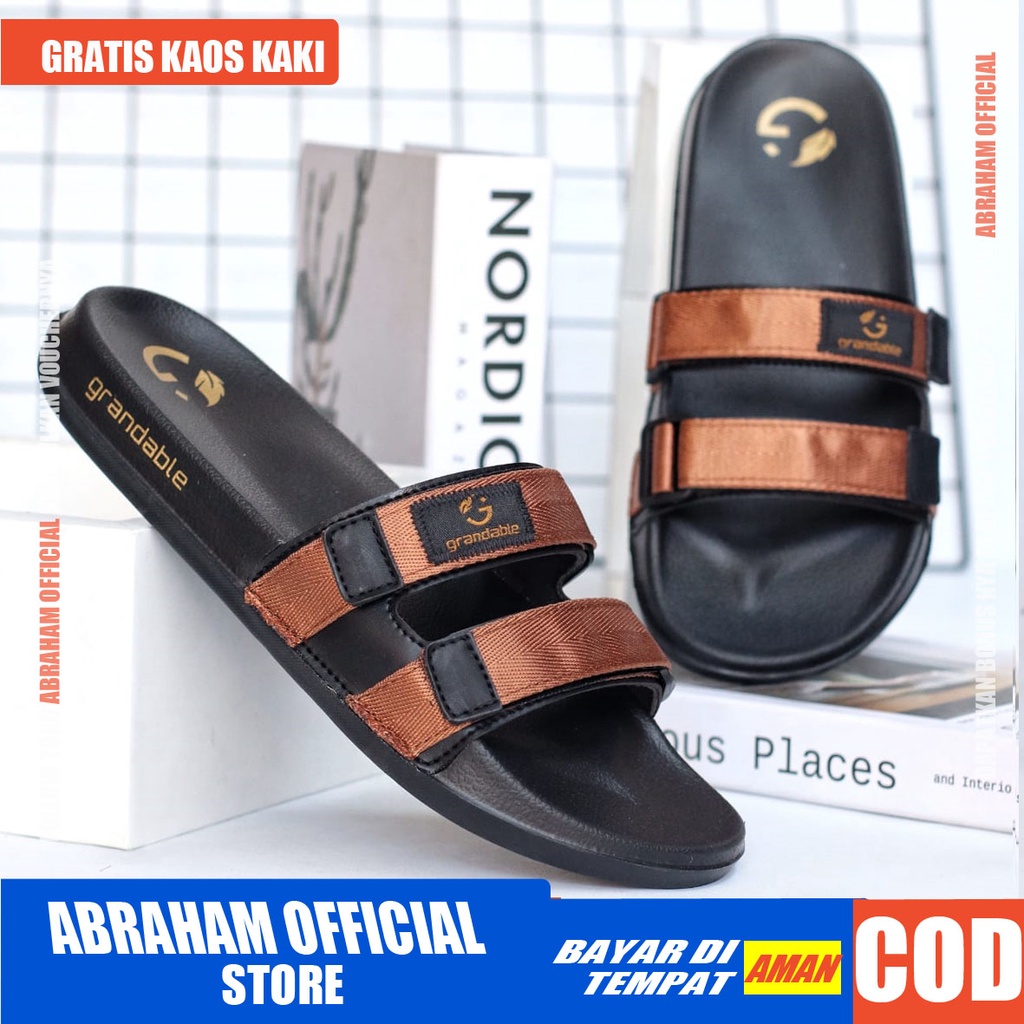 ABRHM x CHUTA Sandal Slide Pria Kekinian Sandal Slop Pria Kulit Pu Sendal Selop Cowok / Cowo Ori Gaya Keren Murah Terlaris