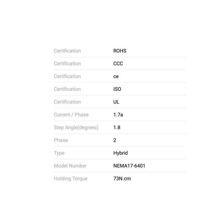 stepper motor 17HS6401 1.7A, high torque , 60mm, 4wire stepper motor