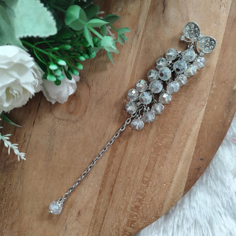 Bros dagu kristal ceko blink cantik / bros dagu panjang / bros hijab syar'i-putih