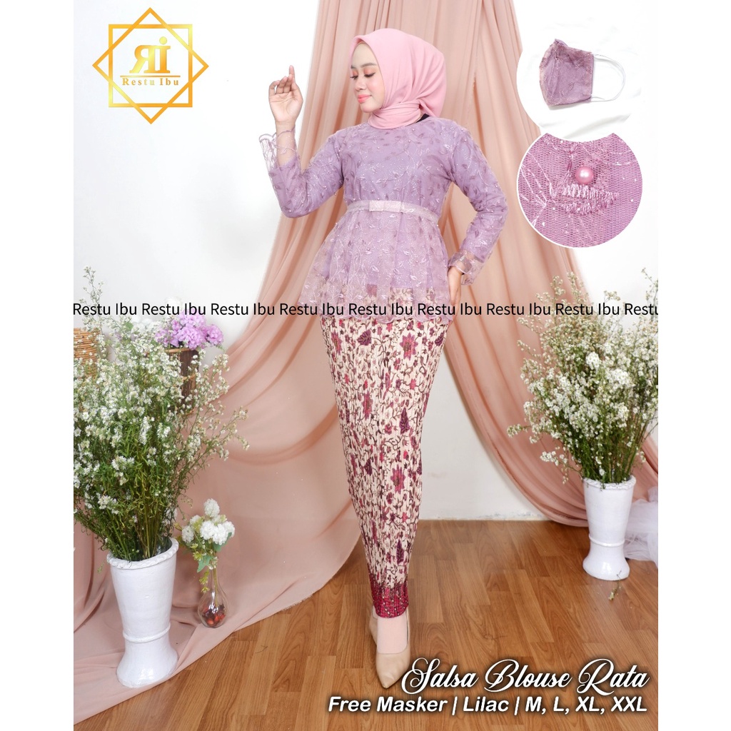 set kebaya SALSA BLOUSE RATA/setelan kebaya tulle salsa/kebaya mezaluna/kebaya wisuda/kebayatermurah