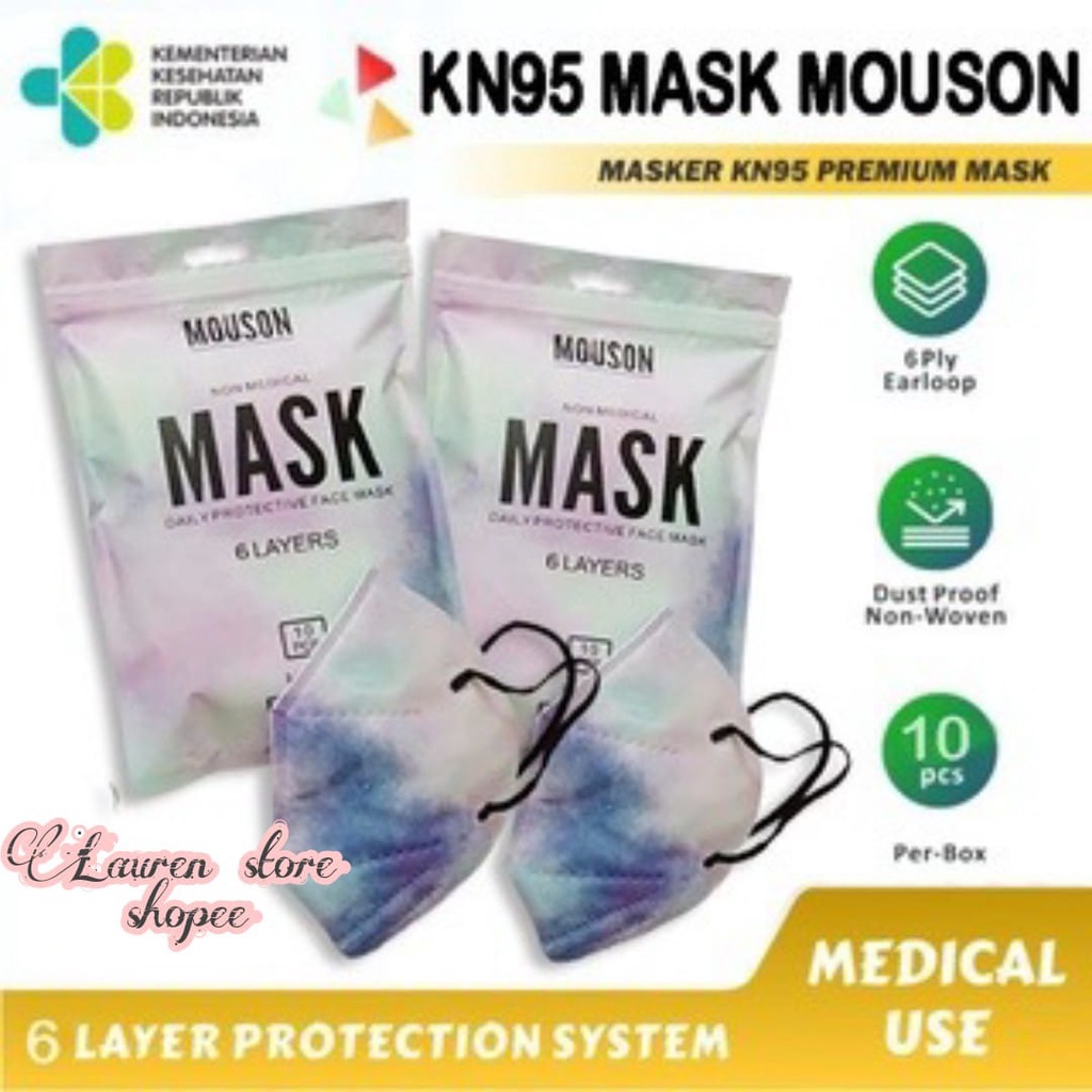 Masker KN95 Mouson Warna Warni Tebal 5 Ply Lembut Berkualitas per Pack isi 10 | Mouson KN95