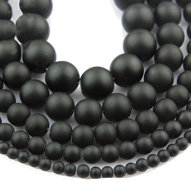 Matte Black Beads Loose Glass Stone Beads Dull Polish Onyx 4/6/810Mm